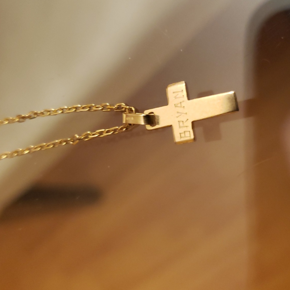 Cross Pendant Necklace gold 18kl Kids Name Bryan New Vintage - Picture 9 of 13